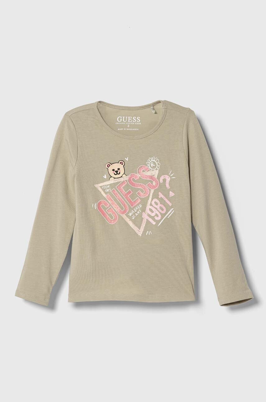 

Дитячий лонгслів Guess колір зелений