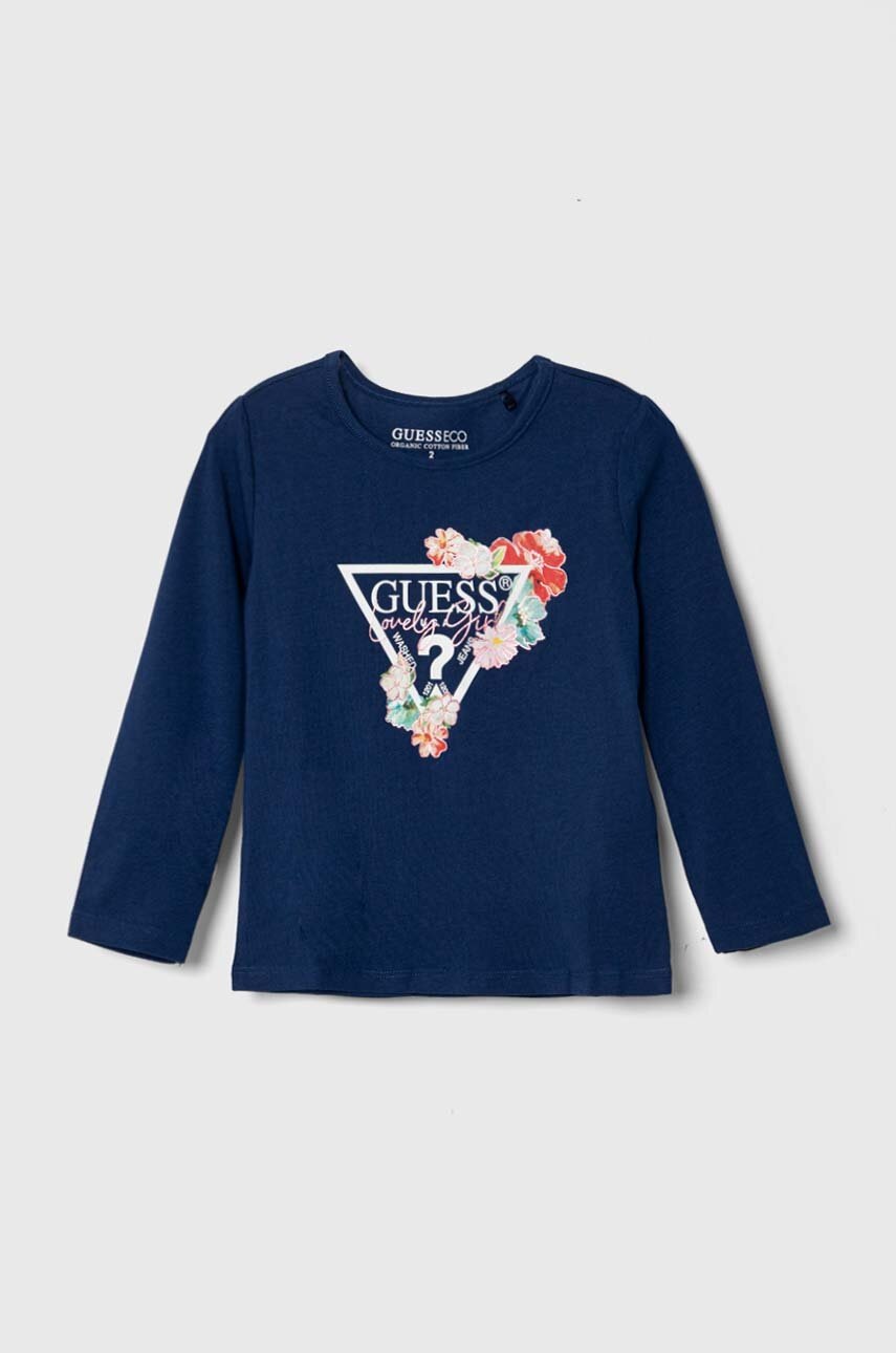 

Дитячий лонгслів Guess колір синій