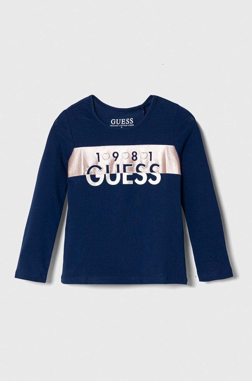 

Дитячий лонгслів Guess колір синій