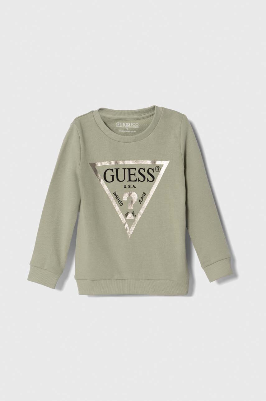 

Дитяча бавовняна кофта Guess колір зелений з принтом