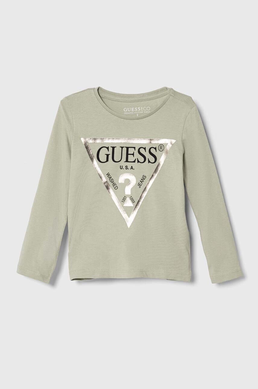 

Хлопковый детский лонгслив Guess цвет зелёный
