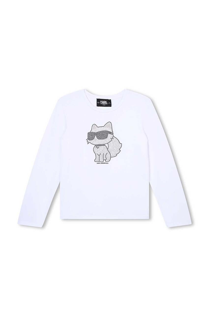 Levně Dětské tričko s dlouhým rukávem Karl Lagerfeld bílá barva