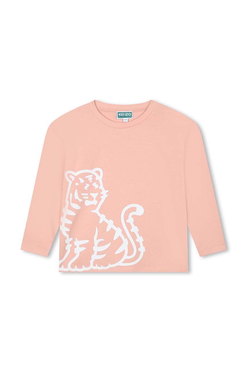 Levně Dětské bavlněné tričko s dlouhým rukávem Kenzo Kids růžová barva