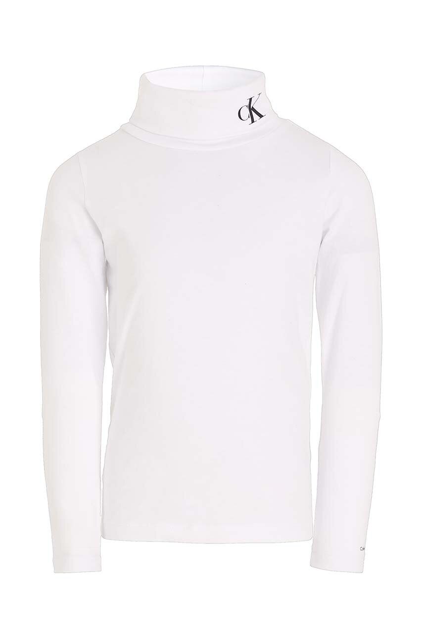 Dětské tričko s dlouhým rukávem Calvin Klein Jeans bílá barva, s golfem - bílá -  95 % Bavlna