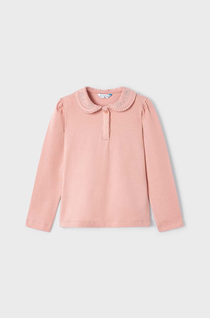 Dětské tričko s dlouhým rukávem Mayoral růžová barva, s límečkem - růžová -  95 % Bavlna
