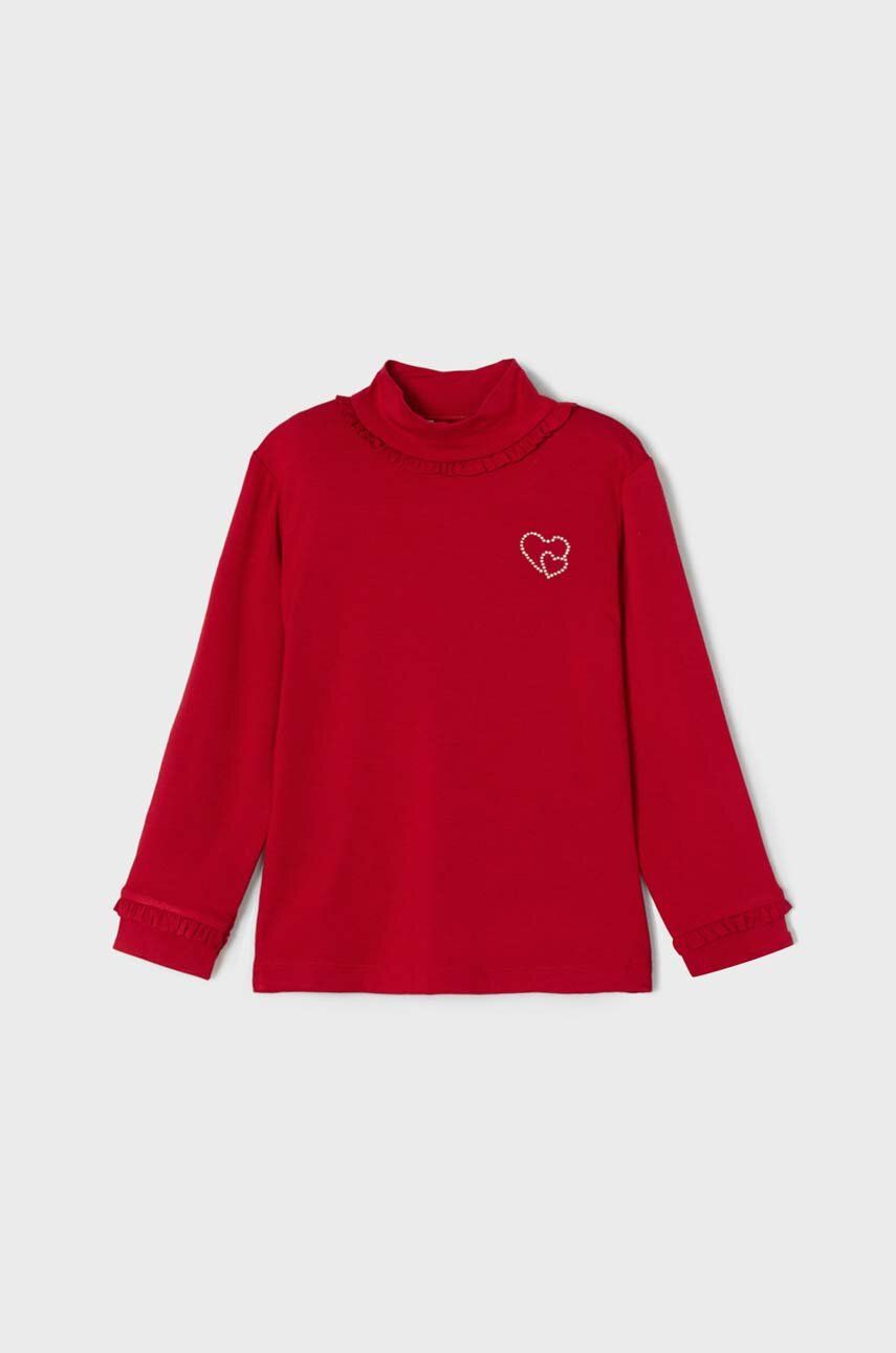 Dětské tričko s dlouhým rukávem Mayoral červená barva, s pologolfem - červená -  95 % Viskóza
