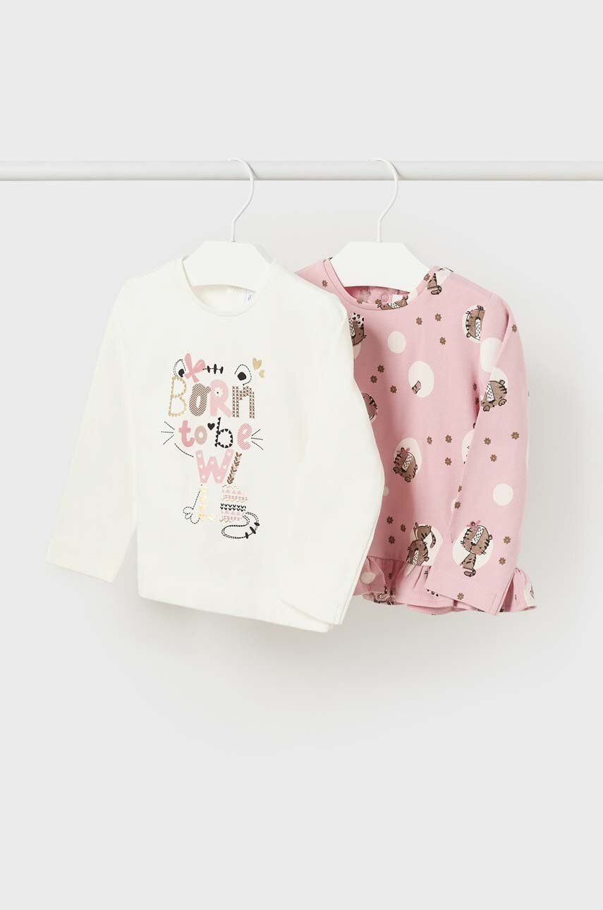 Kojenecké tričko s dlouhým rukávem Mayoral 2-pack růžová barva - růžová -  95 % BCI bavlna