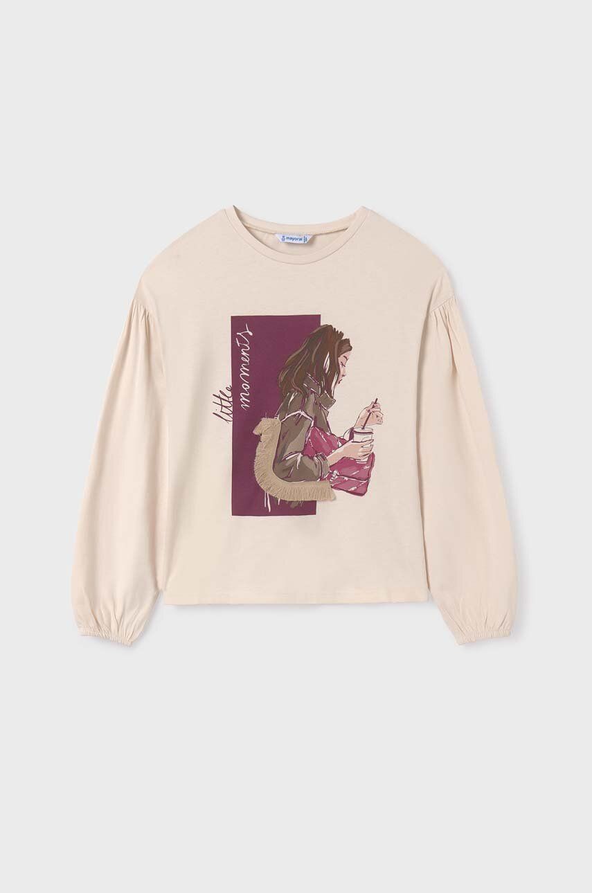 Levně Dětské bavlněné tričko s dlouhým rukávem Mayoral fialová barva