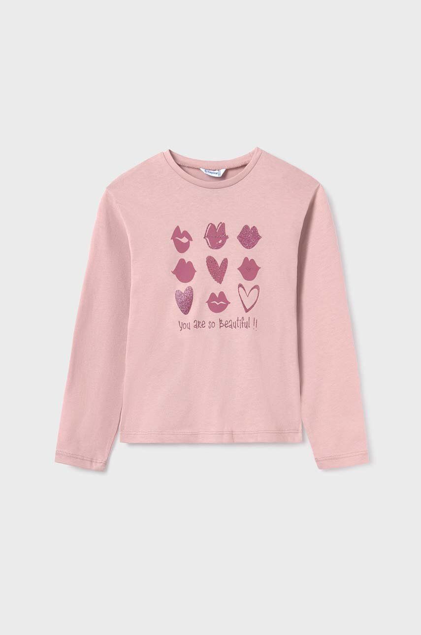 Levně Dětská bavlněná košile s dlouhým rukávem Mayoral růžová barva