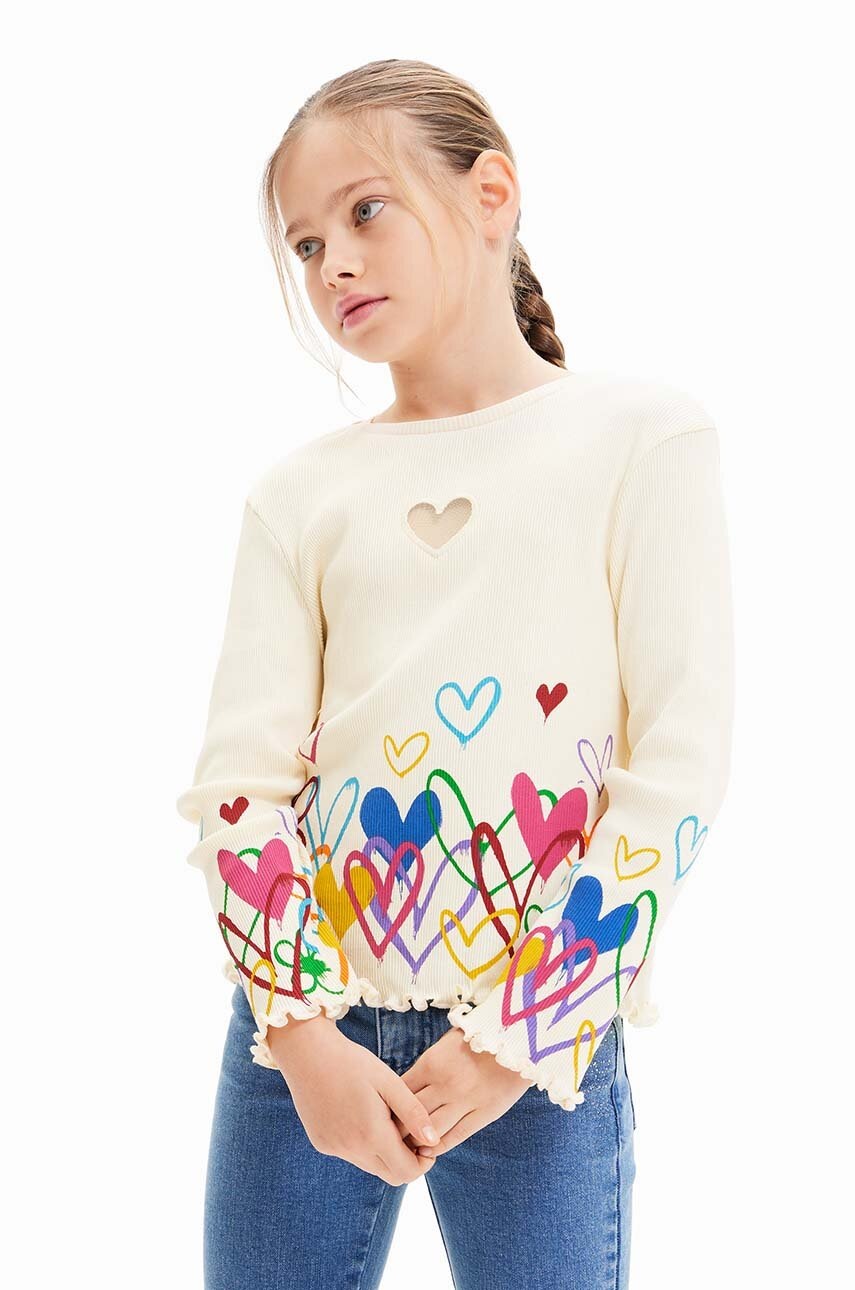 

Хлопковый детский лонгслив Desigual цвет белый