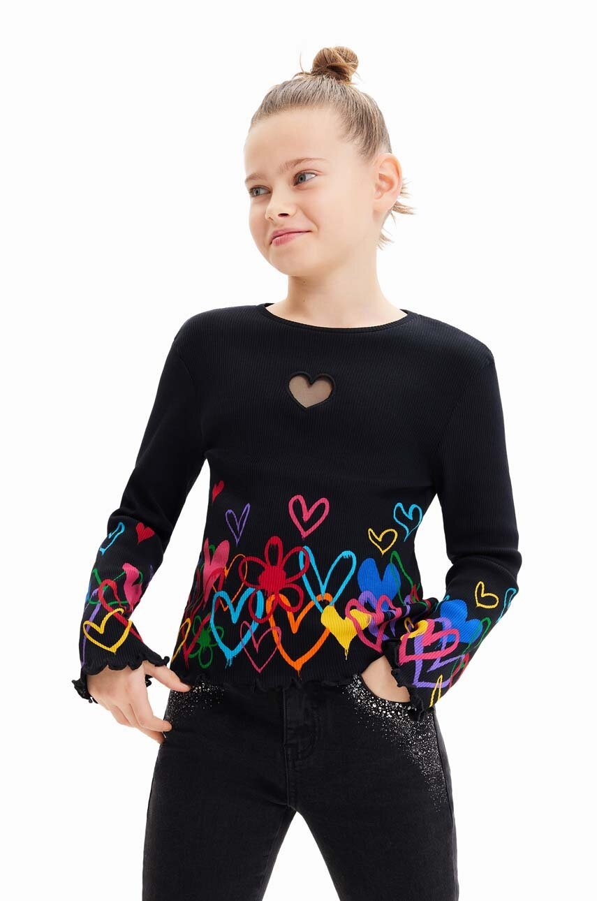 

Хлопковый детский лонгслив Desigual цвет чёрный