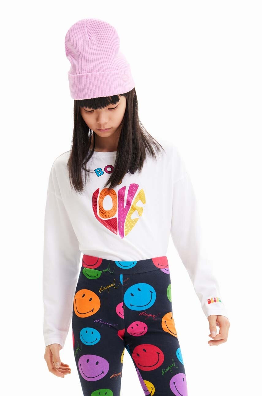 

Хлопковый детский лонгслив Desigual цвет белый