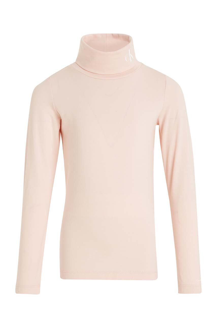 Dětské tričko s dlouhým rukávem Calvin Klein Jeans růžová barva, s golfem - růžová - 95 % Bavlna