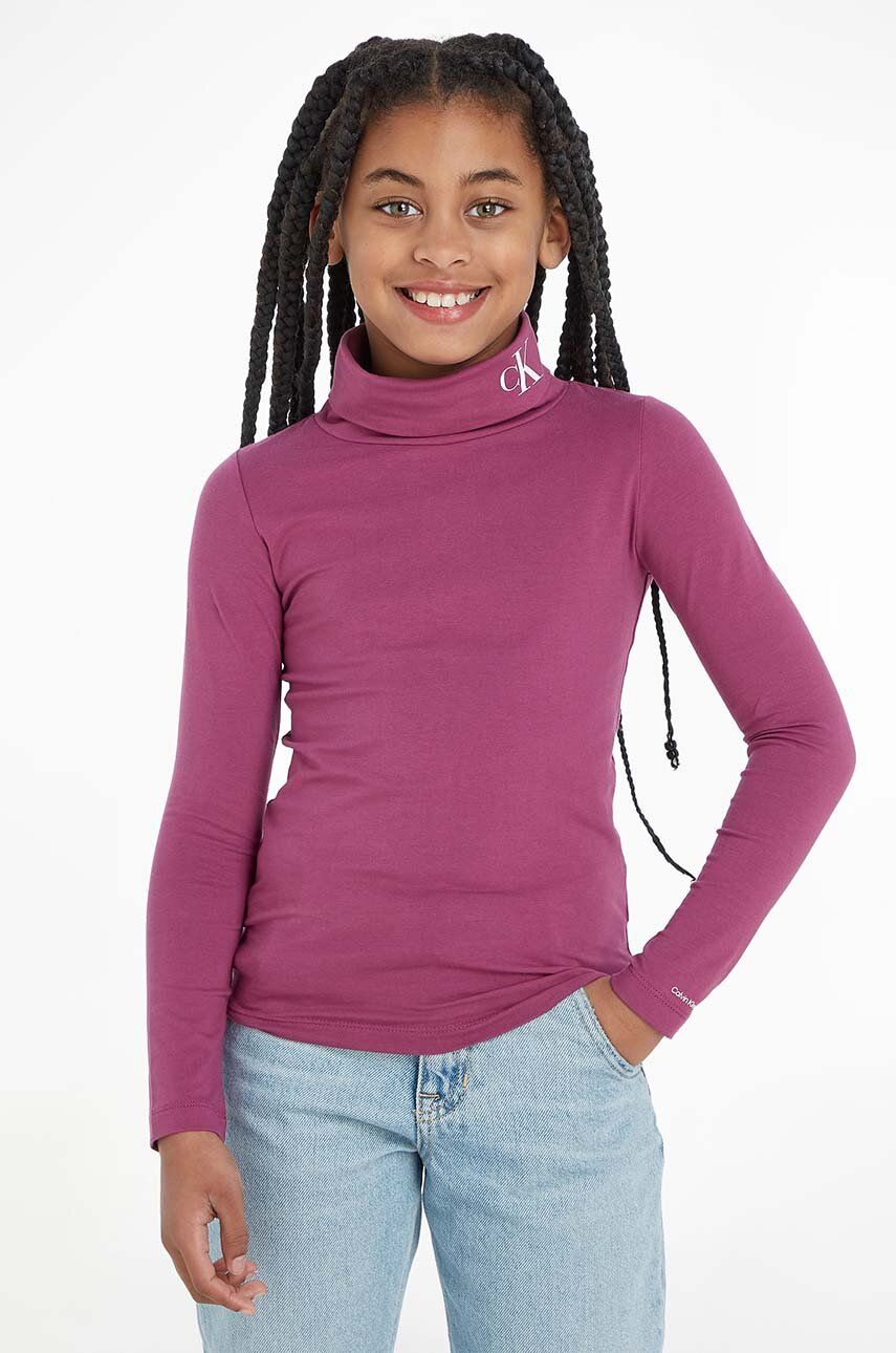 E-shop Dětské tričko s dlouhým rukávem Calvin Klein Jeans fialová barva, s golfem