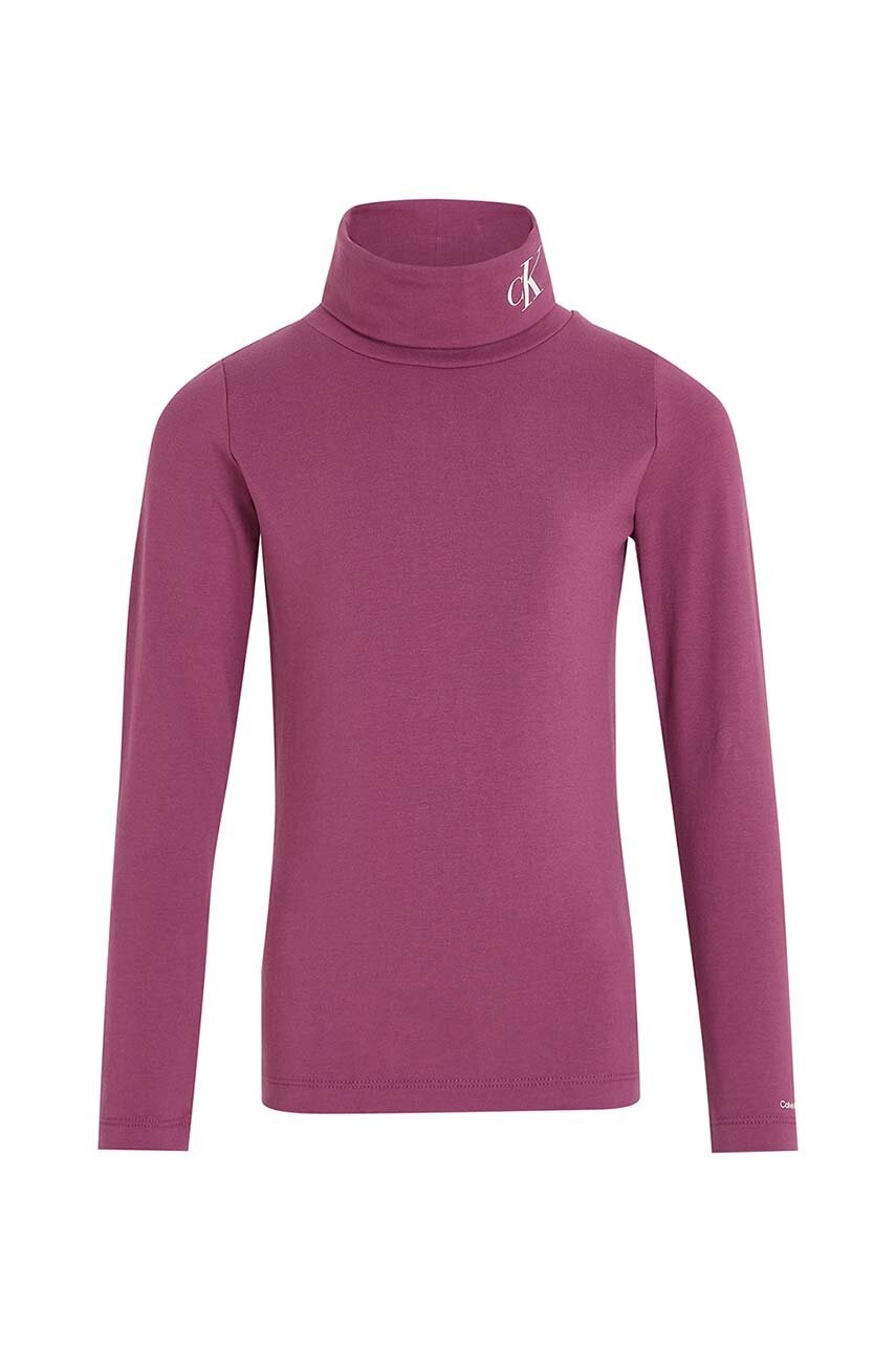 Дитячий лонгслів Calvin Klein Jeans колір фіолетовий гольф