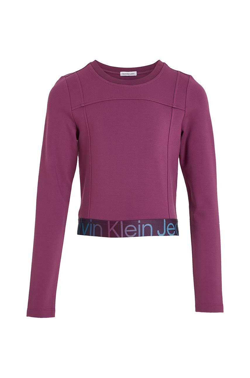 Dětské tričko s dlouhým rukávem Calvin Klein Jeans fialová barva - fialová - 66 % Viskóza