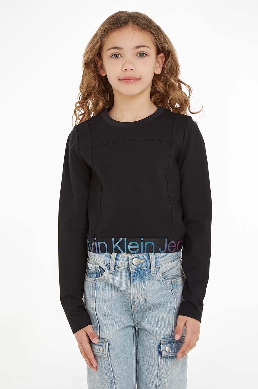 Levně Dětské tričko s dlouhým rukávem Calvin Klein Jeans černá barva