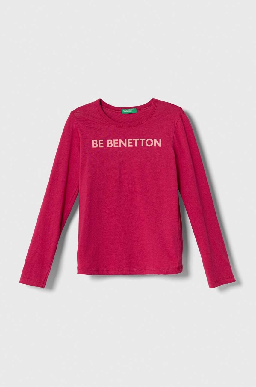 

Дитячий бавовняний лонгслів United Colors of Benetton колір рожевий