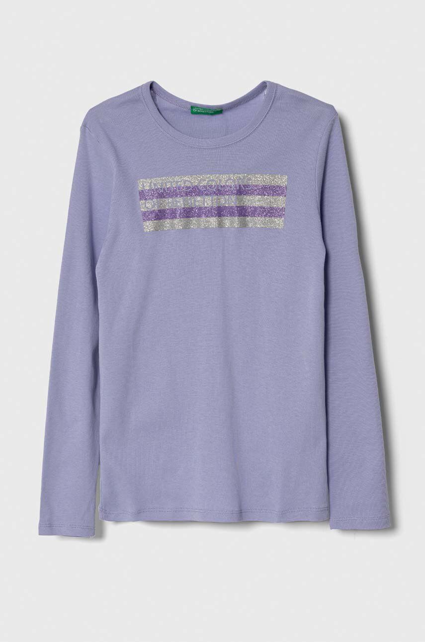 Dětské tričko s dlouhým rukávem United Colors of Benetton fialová barva - fialová -  100 % Bavl