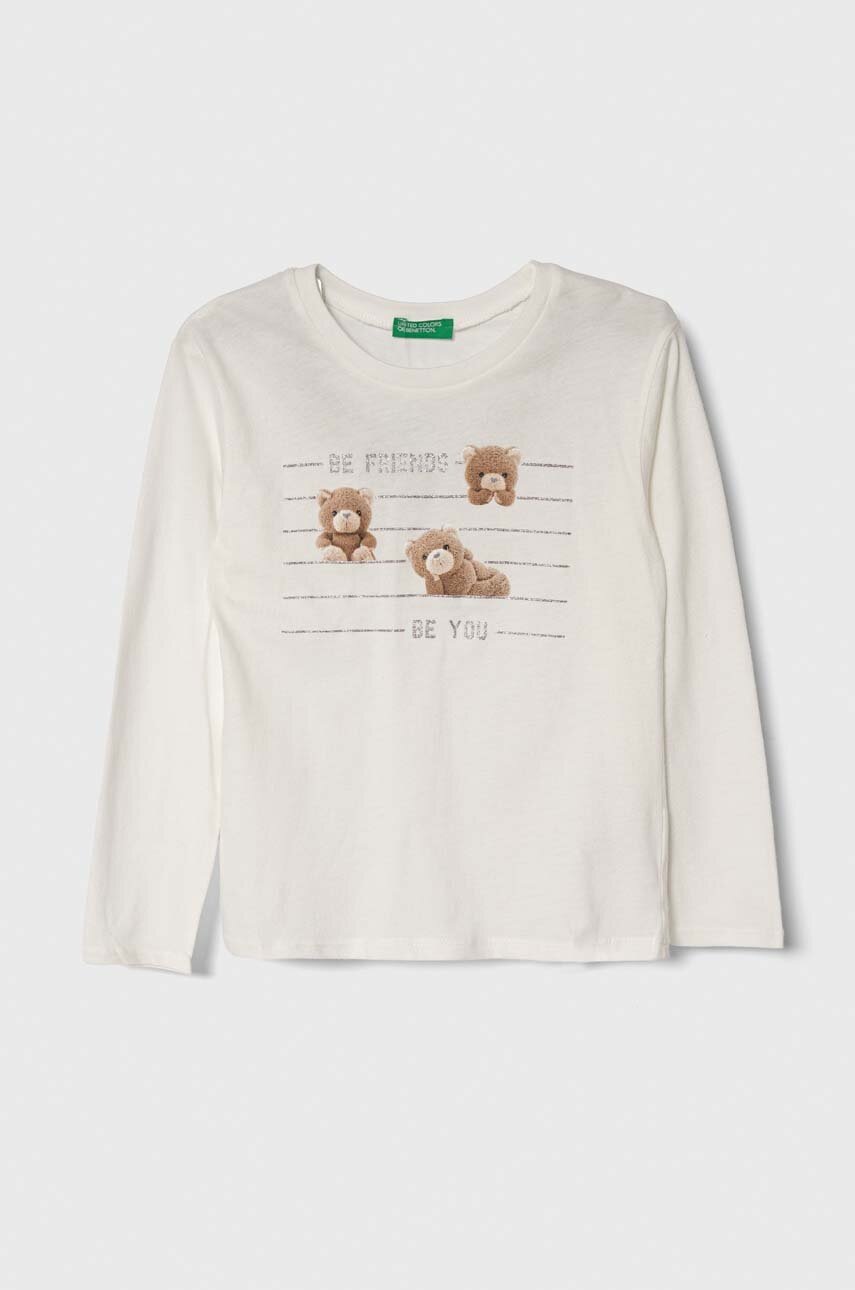 United Colors Of Benetton Longsleeve Din Bumbac Pentru Copii Culoarea Bej