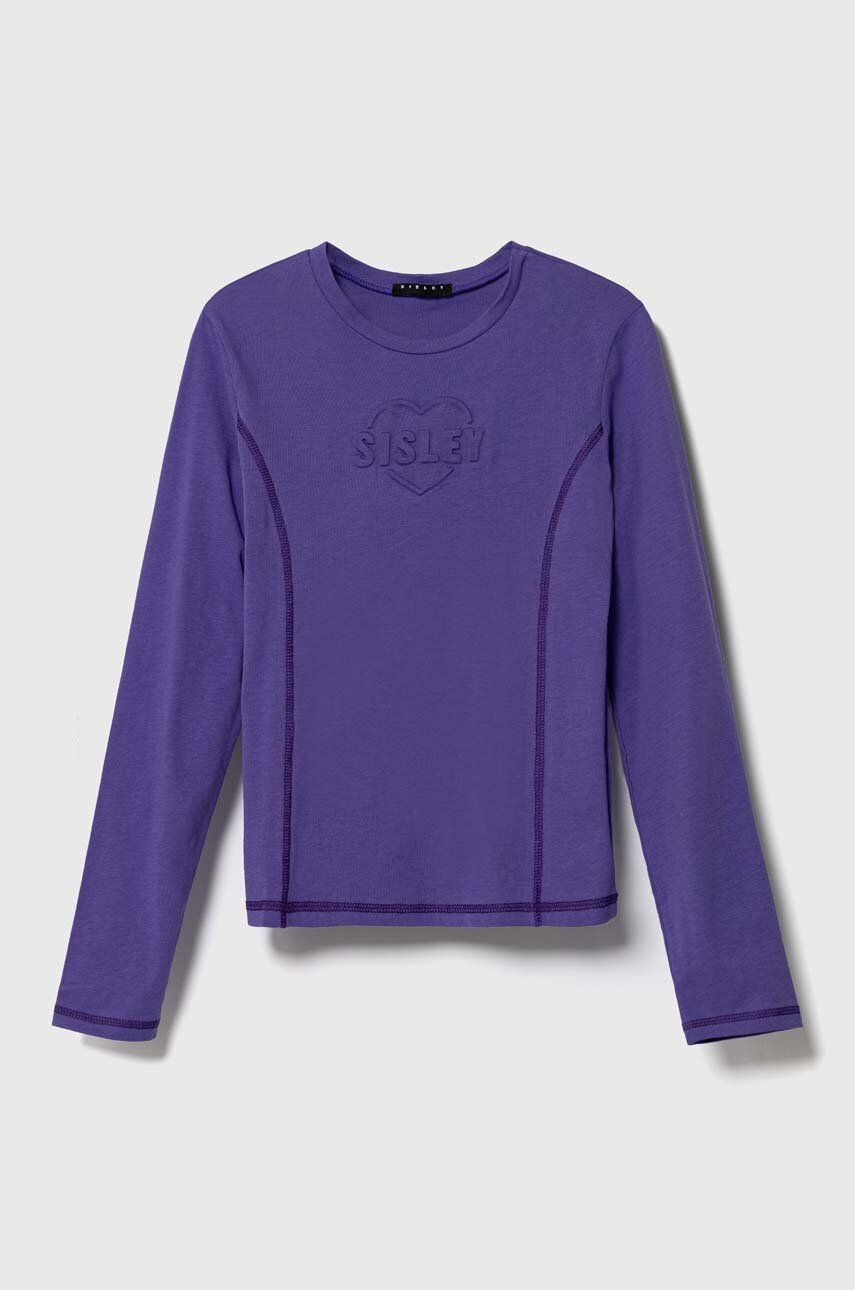 Sisley longsleeve din bumbac pentru copii culoarea violet