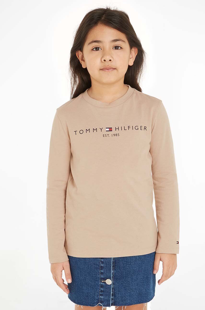 Levně Dětské bavlněné tričko s dlouhým rukávem Tommy Hilfiger béžová barva