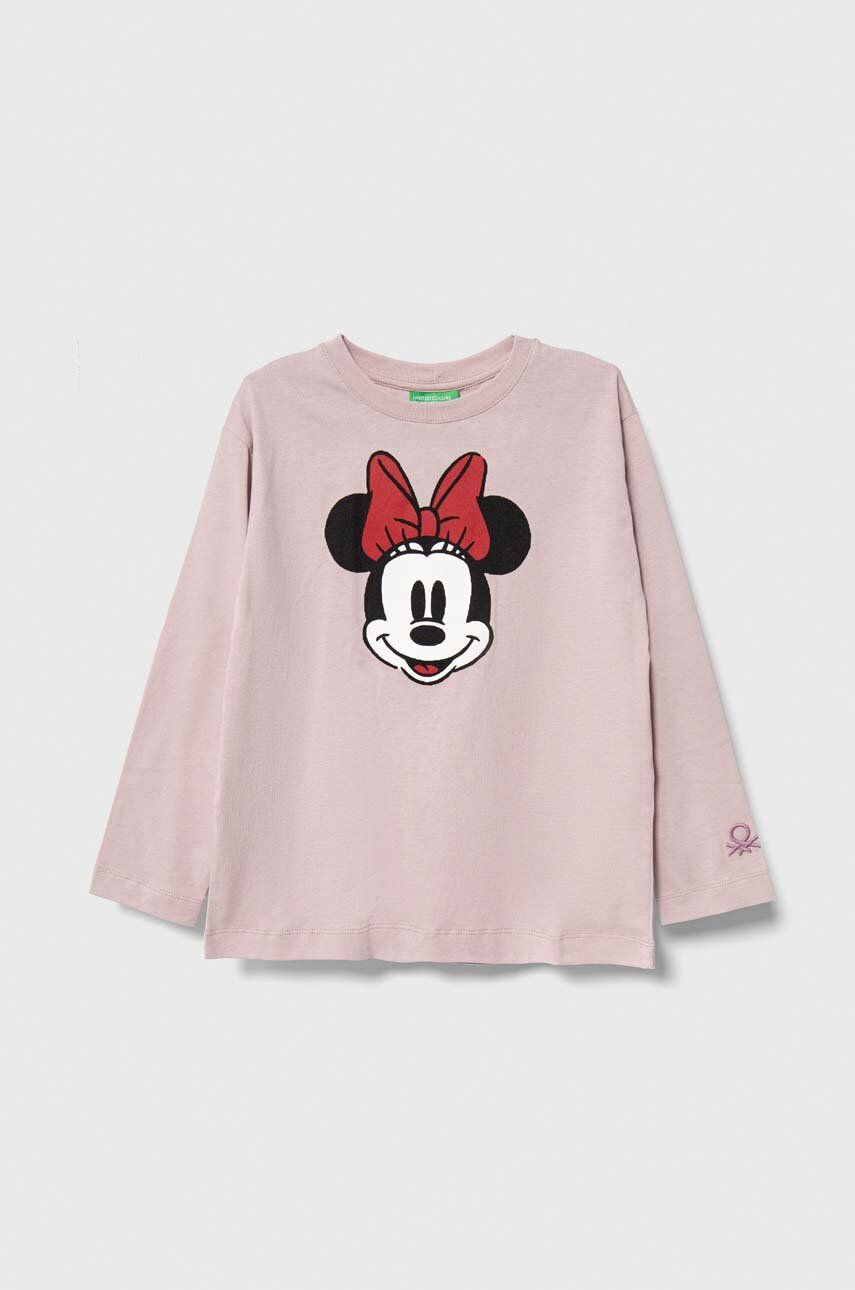 Dětská bavlněná košile s dlouhým rukávem United Colors of Benetton x Disney růžová barva - růžová - 