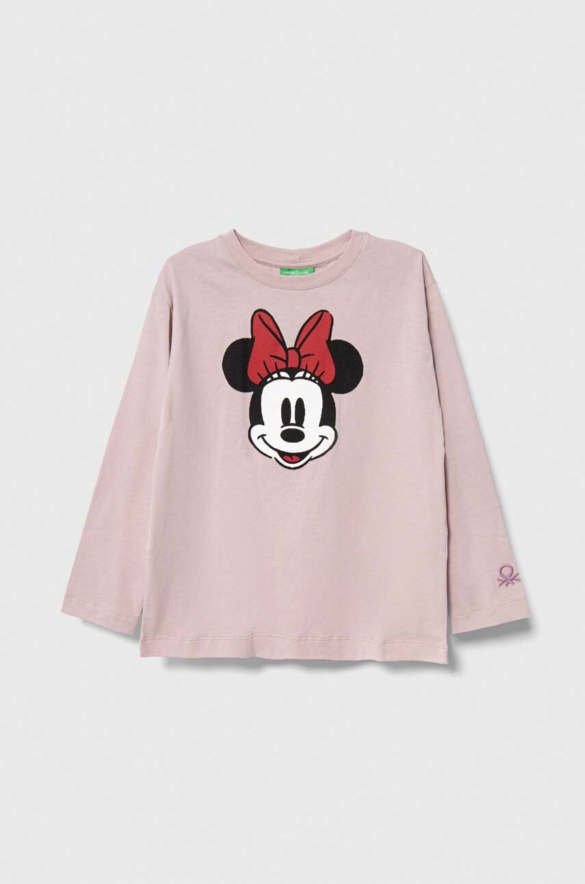 Levně Dětská bavlněná košile s dlouhým rukávem United Colors of Benetton x Disney růžová barva