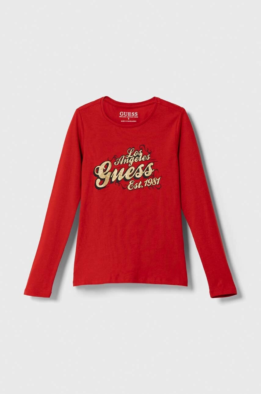 

Детска блуза с дълги ръкави Guess в червено, Червен