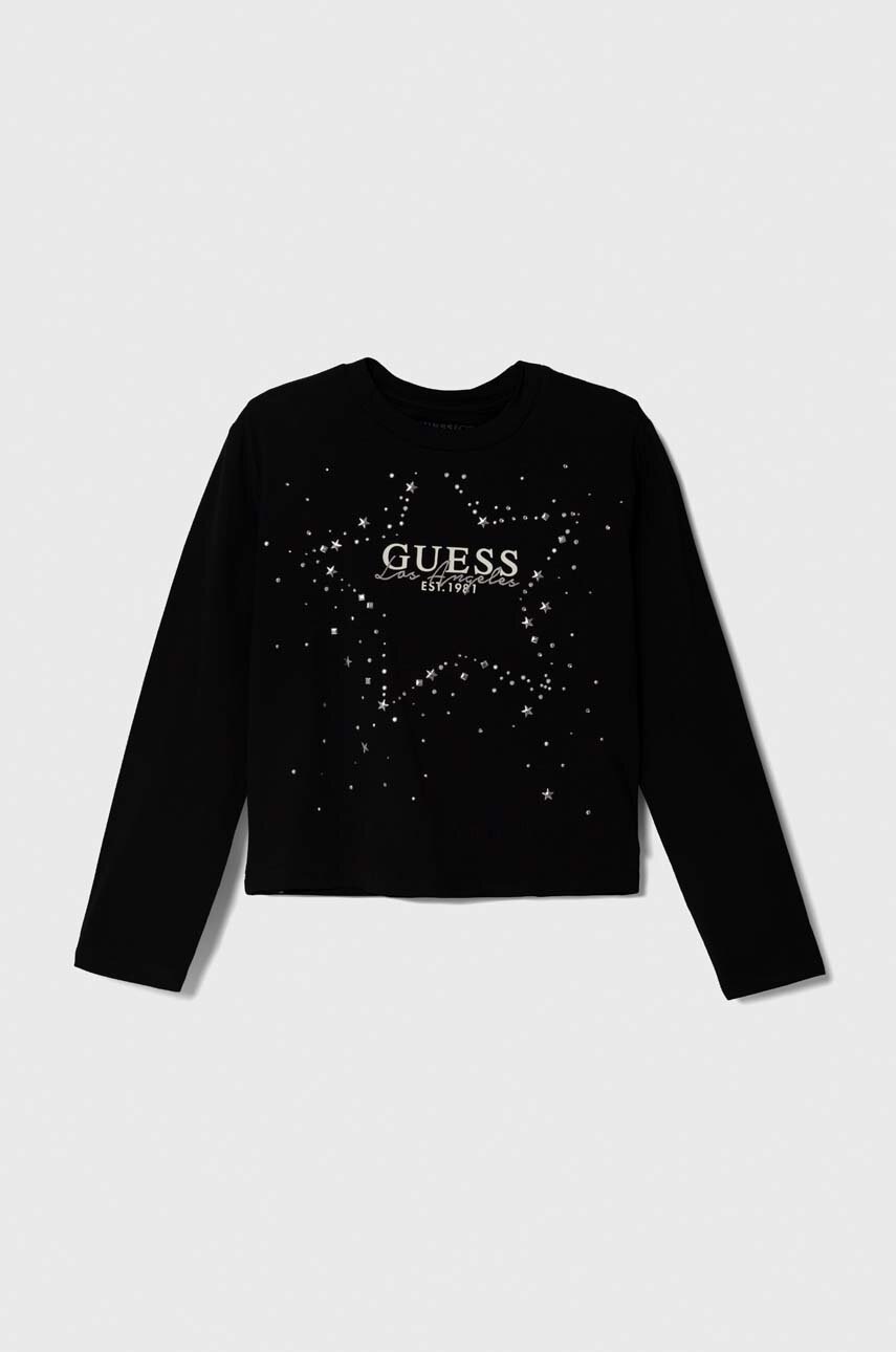 

Детска блуза с дълги ръкави Guess в черно, Черен