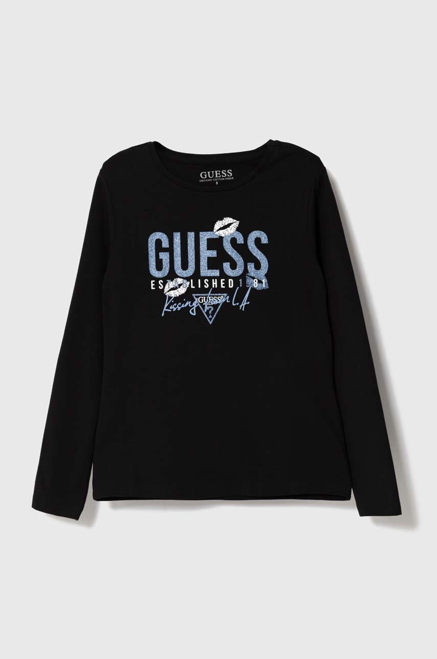 

Дитячий лонгслів Guess колір чорний