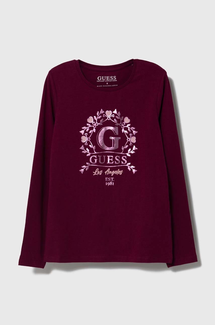

Детский лонгслив Guess цвет бордовый