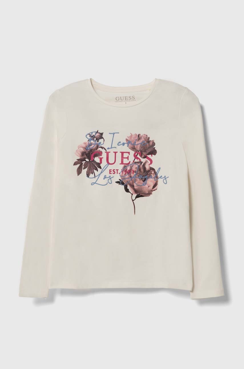 

Дитячий лонгслів Guess колір бежевий