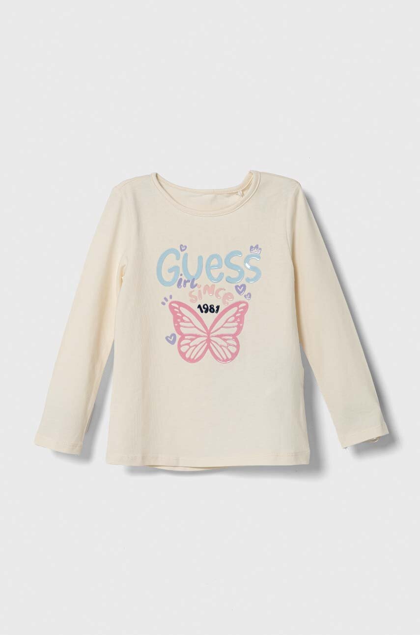 

Дитячий лонгслів Guess колір бежевий