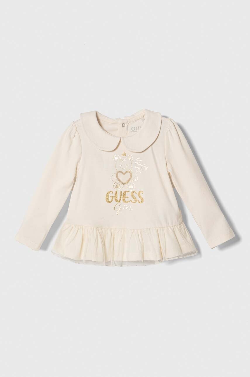 

Детский лонгслив Guess цвет бежевый с воротником