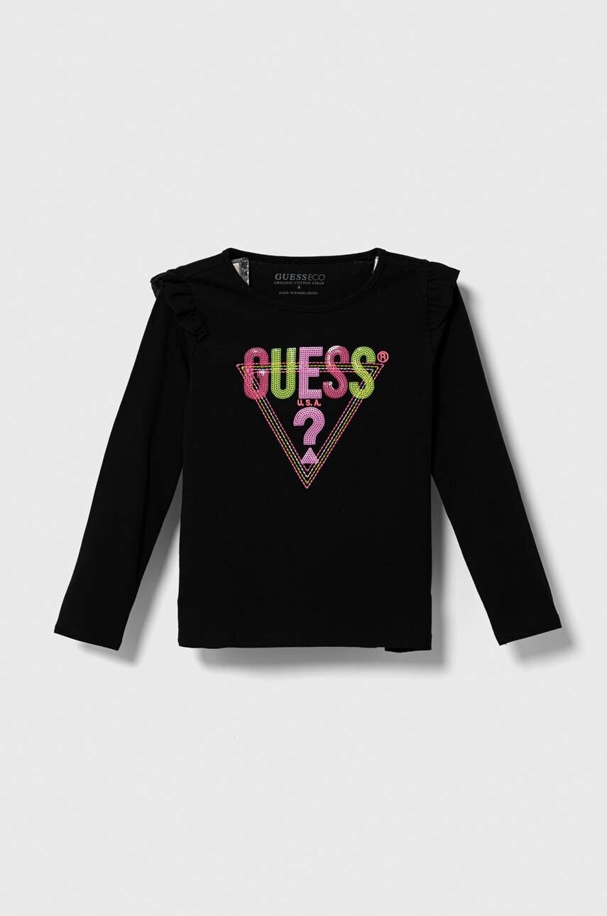 

Детска блуза с дълги ръкави Guess в черно, Черен