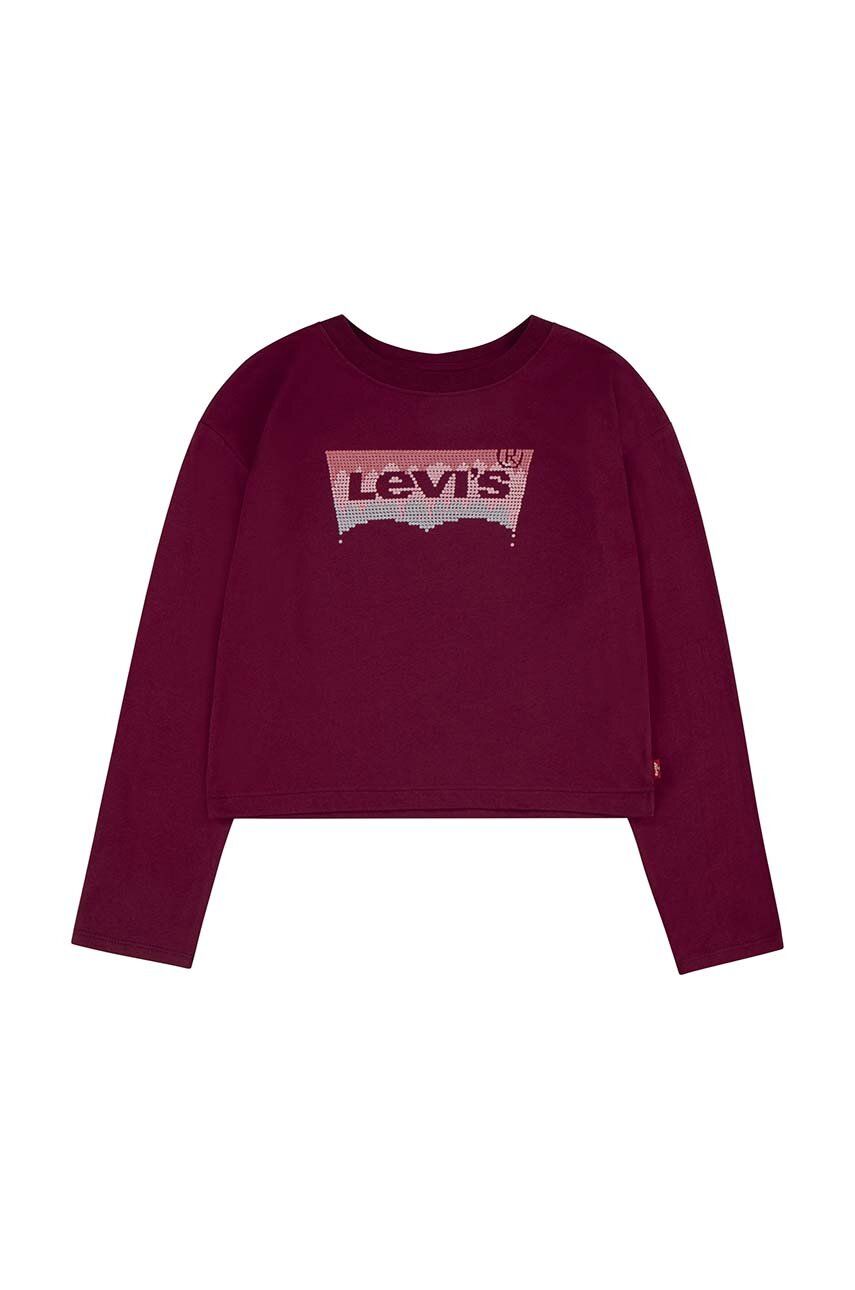 Levně Dětské bavlněné tričko s dlouhým rukávem Levi's červená barva