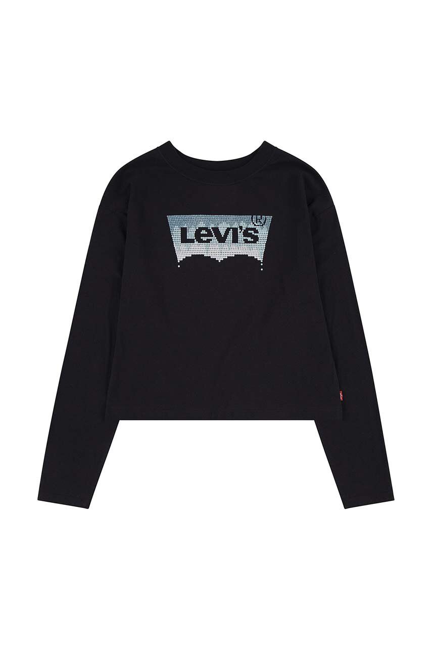 Levně Dětské bavlněné tričko s dlouhým rukávem Levi's černá barva