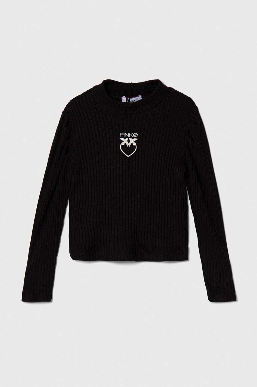 Дитячий лонгслів Pinko Up колір чорний півгольф Дитячий лонгслів Pinko Up колір чорний півгольф