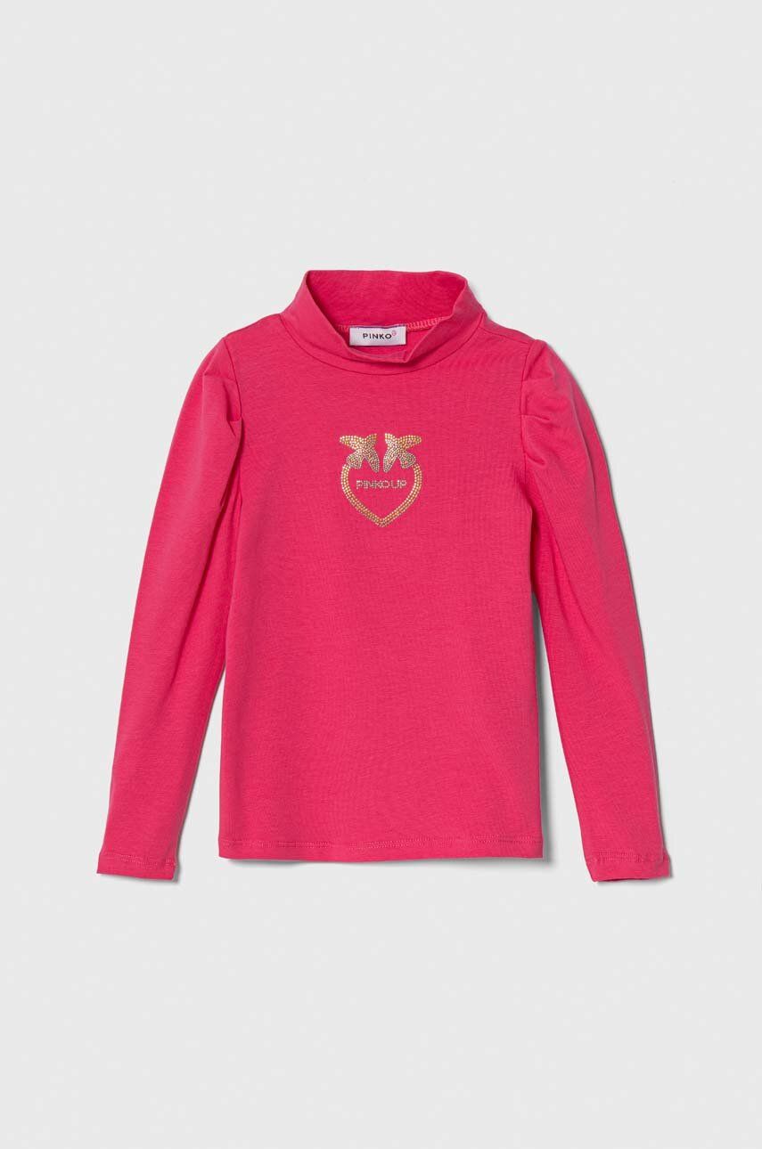 Dětské tričko s dlouhým rukávem Pinko Up růžová barva, s pologolfem - růžová - 96 % Bavlna