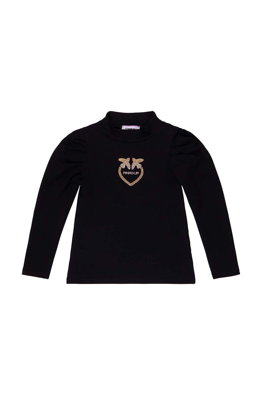 Дитячий лонгслів Pinko Up колір чорний півгольф Дитячий лонгслів Pinko Up колір чорний півгольф