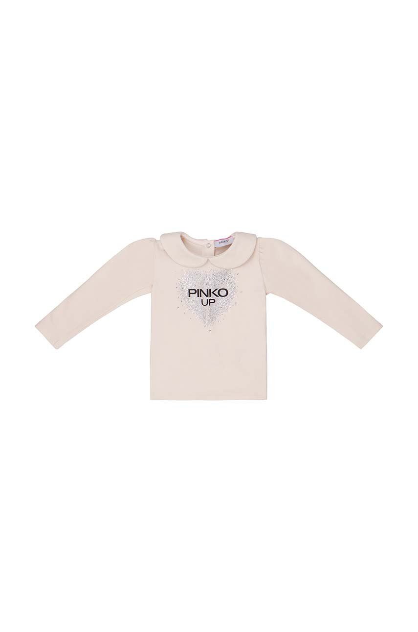 Levně Kojenecké tričko s dlouhým rukávem Pinko Up béžová barva, s límečkem