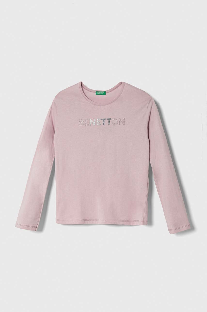 

Хлопковый детский лонгслив United Colors of Benetton цвет фиолетовый