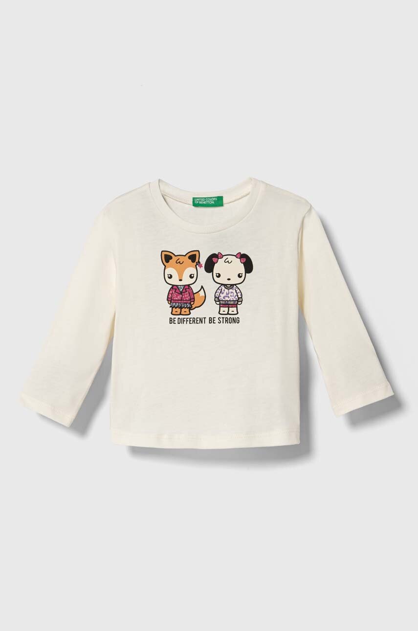 

Дитячий бавовняний лонгслів United Colors of Benetton колір бежевий