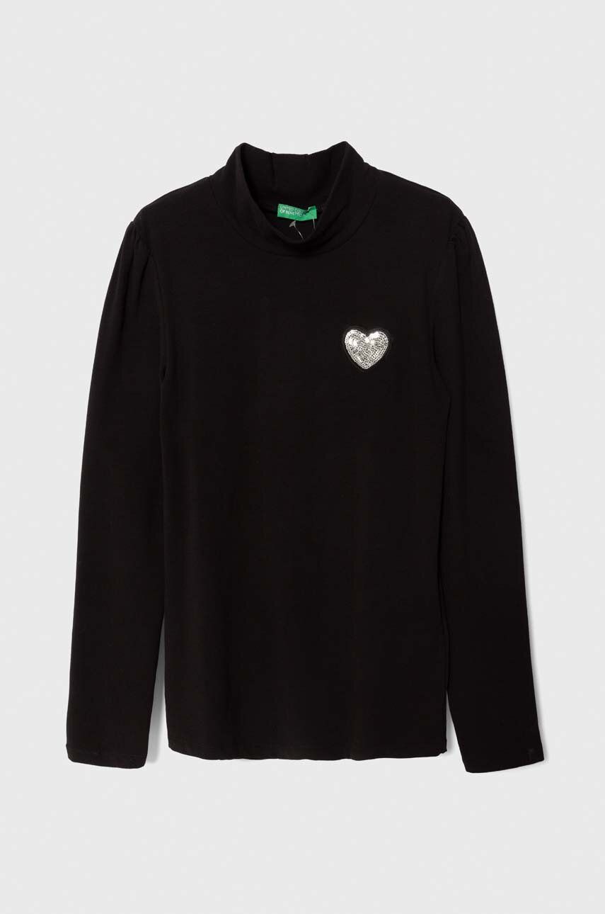E-shop Dětské tričko s dlouhým rukávem United Colors of Benetton černá barva, s pologolfem