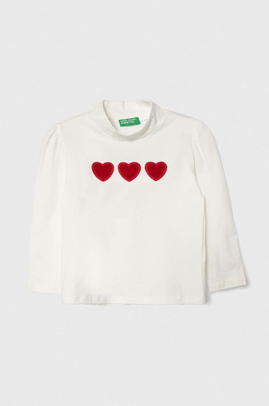 E-shop Dětské tričko s dlouhým rukávem United Colors of Benetton bílá barva, s pologolfem