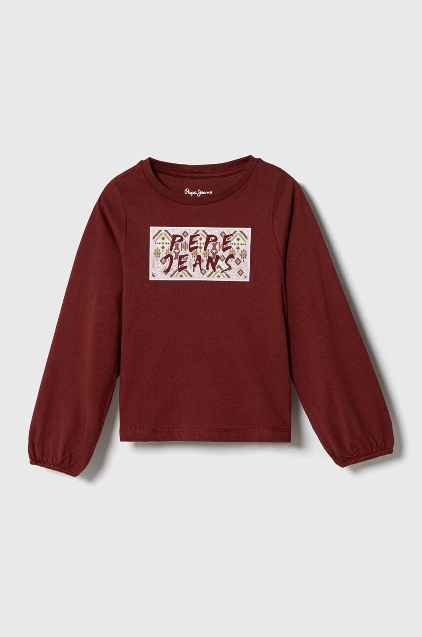 Pepe Jeans longsleeve din bumbac pentru copii culoarea bordo