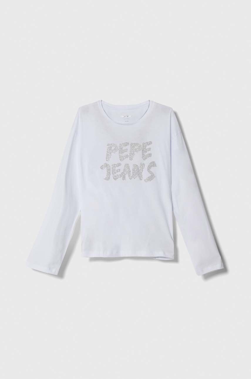 Pepe Jeans longsleeve din bumbac pentru copii culoarea alb