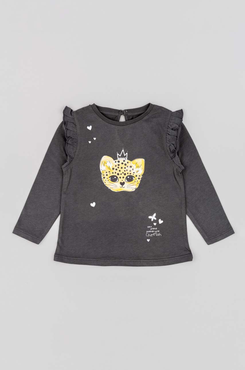 Levně Dětské bavlněné tričko s dlouhým rukávem zippy šedá barva
