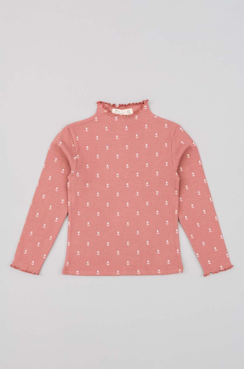 Dětské tričko s dlouhým rukávem zippy růžová barva, s golfem - růžová - 97 % Bavlna